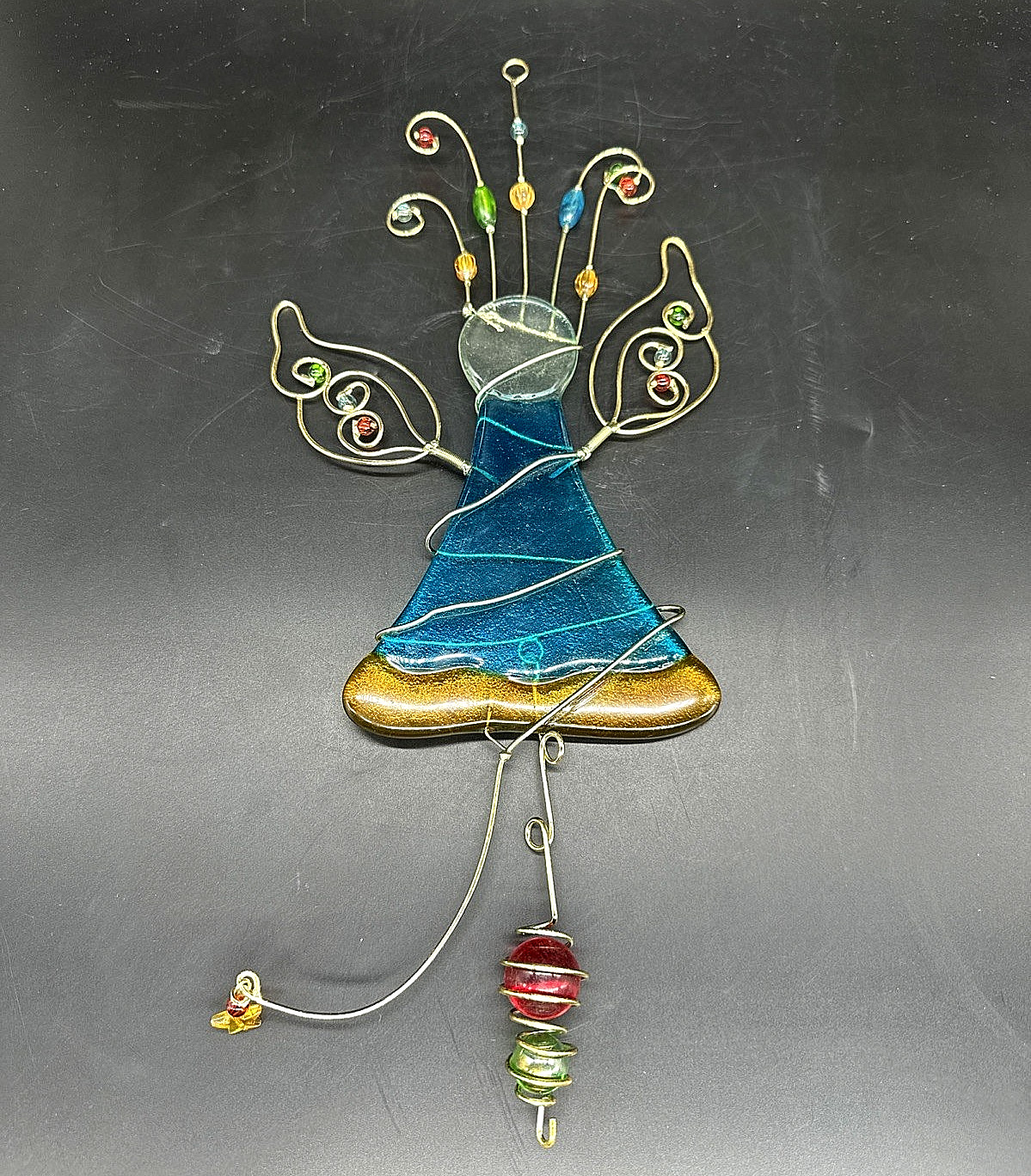 Hanging Fused Stained Glass Angel Wired Suncatcher Colorful Glass Beads 14.5&Prime;