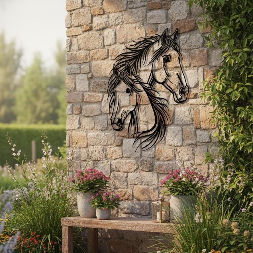 Two Horses Metal Wall Art Personalized Wild Animal Sign Outdoor Decoration Gift