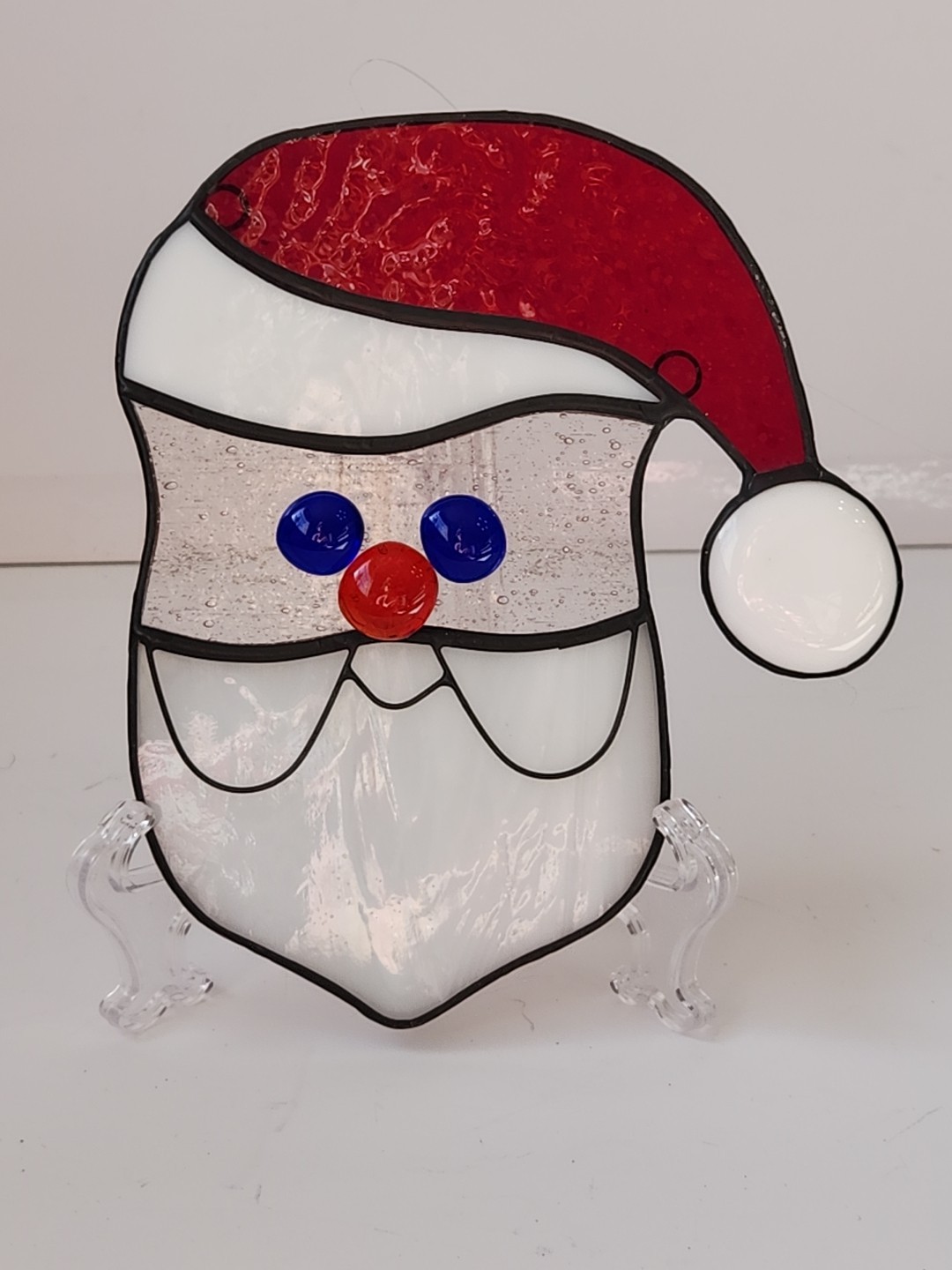 Vintage Santa Face Stained Glass Red Hat Christmas 5×6&Prime; Inches Handmade Quality