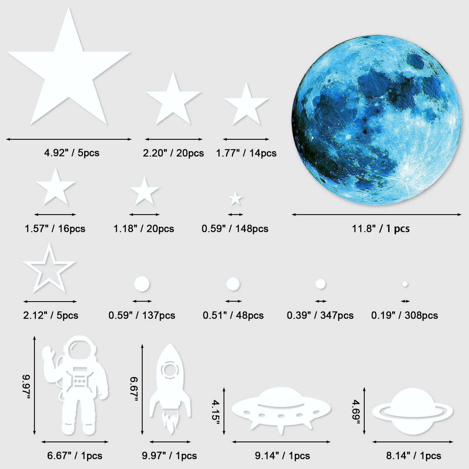 1078 PCS Glow in The Dark Stars For Ceiling Solar System Galaxy Nursery Wall …