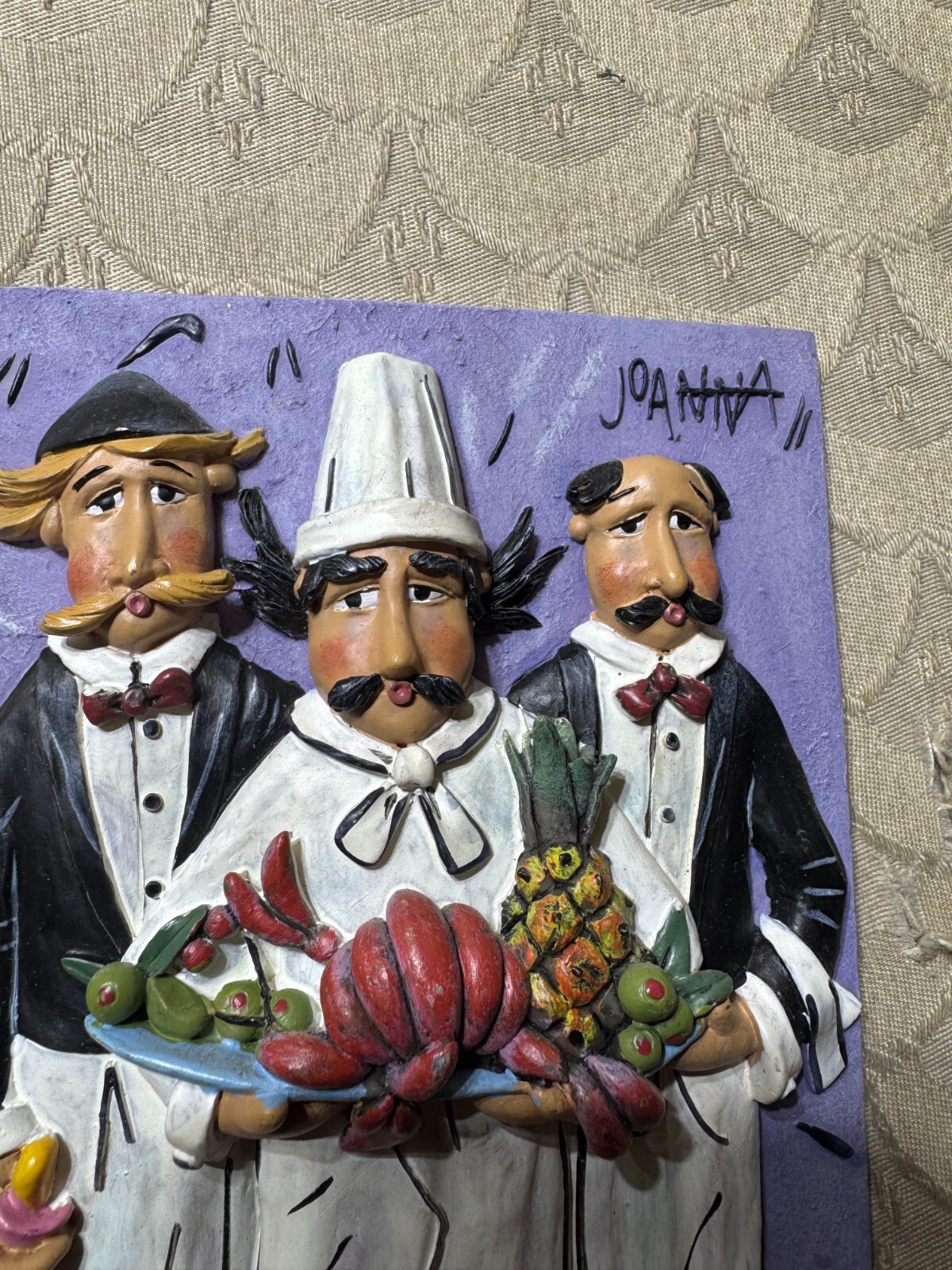 Vintage Ceramic 3D « Three Chefs » Wall Hanging Plaque – 4.75 Inches x 6.25 Inches
