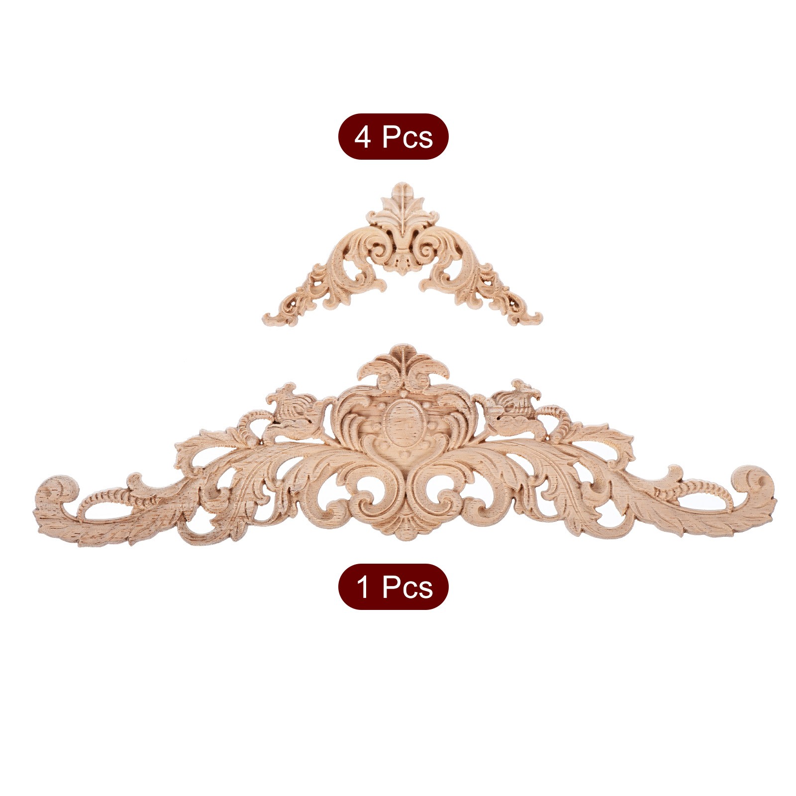 5pcs Wood Appliques Onlays for Furniture , (1pc 30cm and 4pcs 8cm Length)