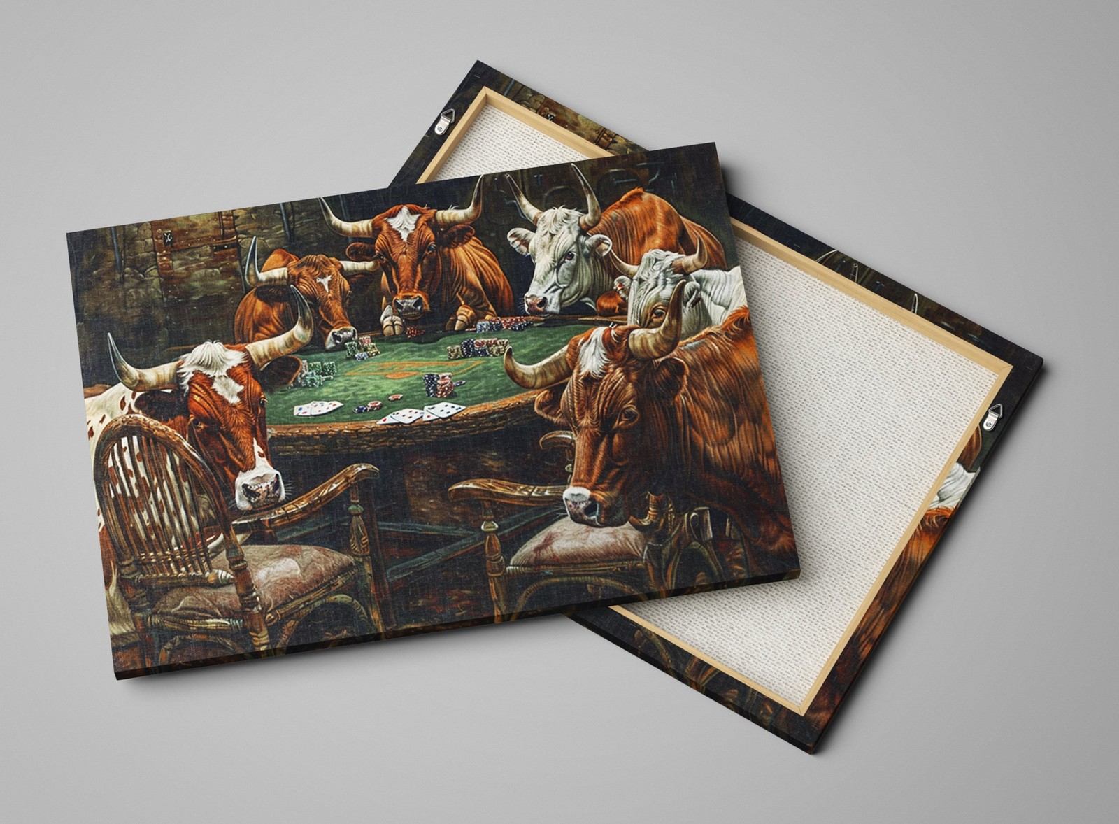 Texas Longhorns Canvas Playing Poker Gallery Wrapped Art Living Room Decor