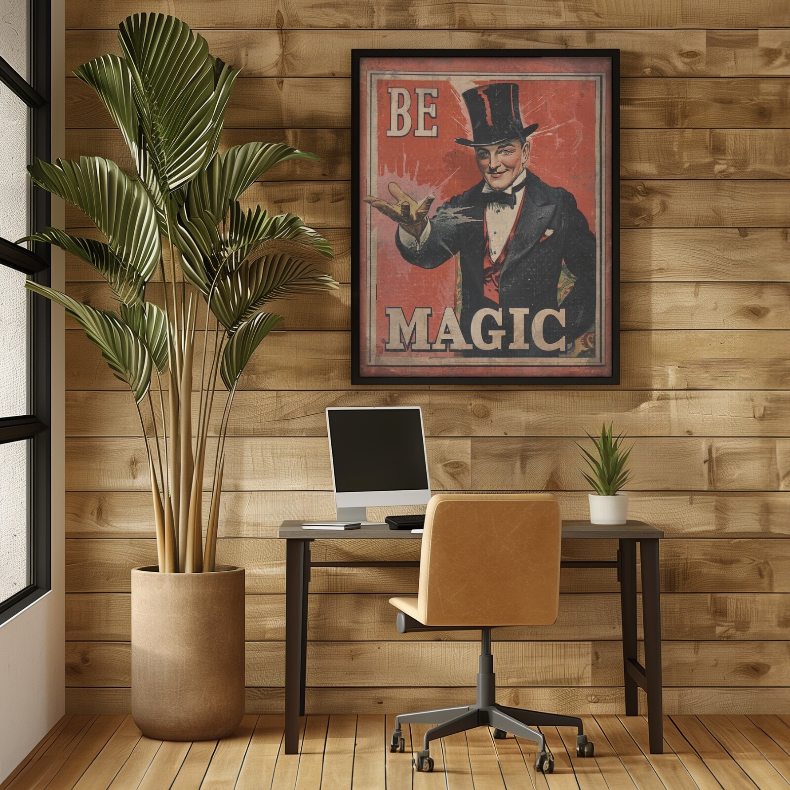Vintage MAGICIAN Wall Art, BE MAGIC Illusionist Decor, Slight Of Hand Poster