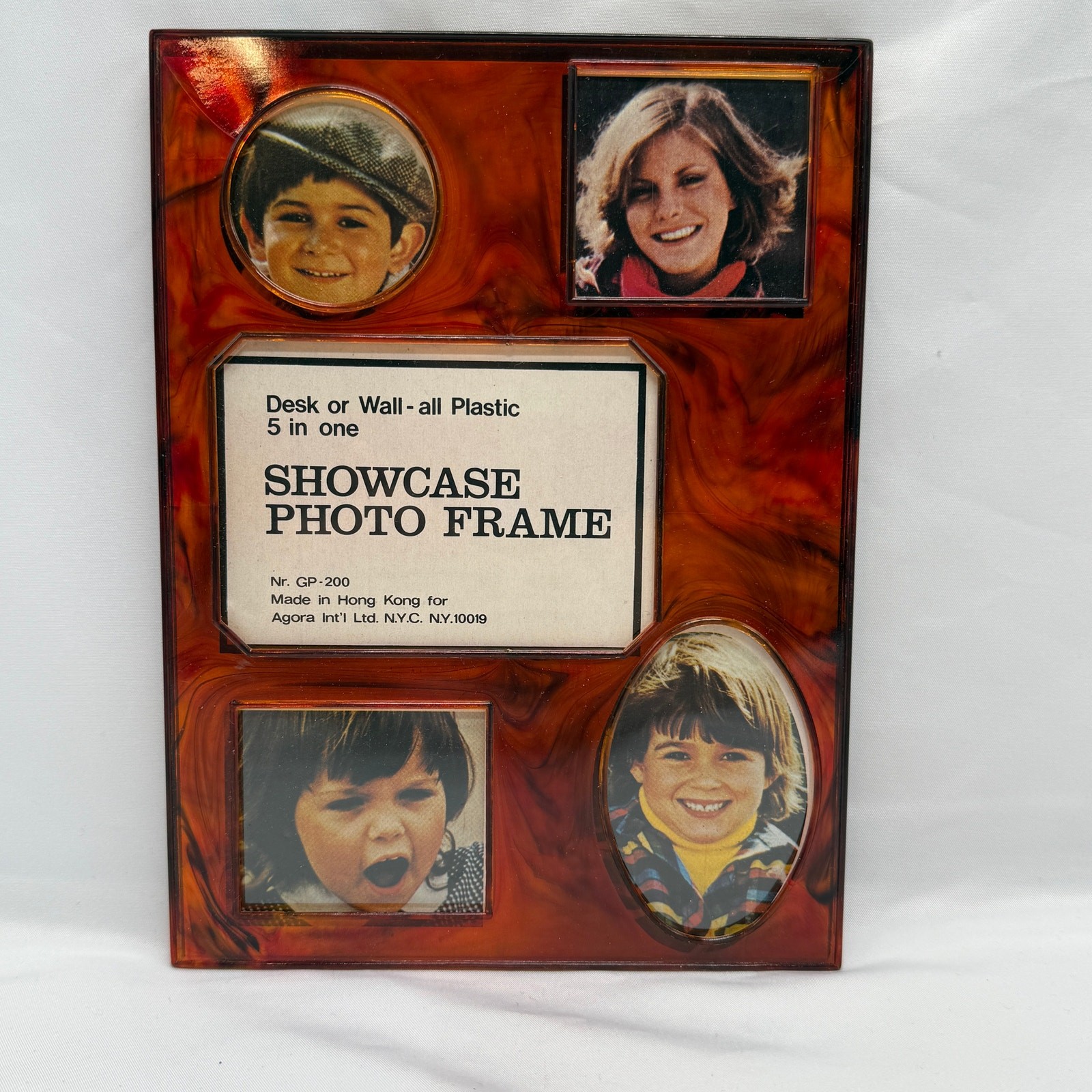 Vintage Faux Tortoiseshell Plastic 5-in-1 Photo Frame Retro Desk Wall 1970s NOS