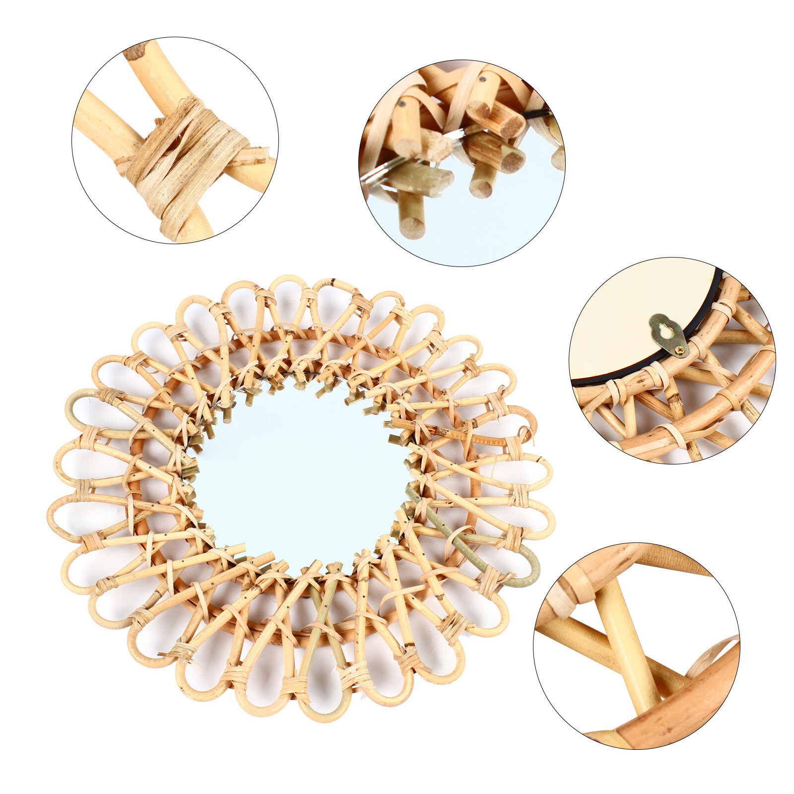 Nordic Design Rattan Mirrors Round Wicker Wall Mounted Mirror for Home Bathroom