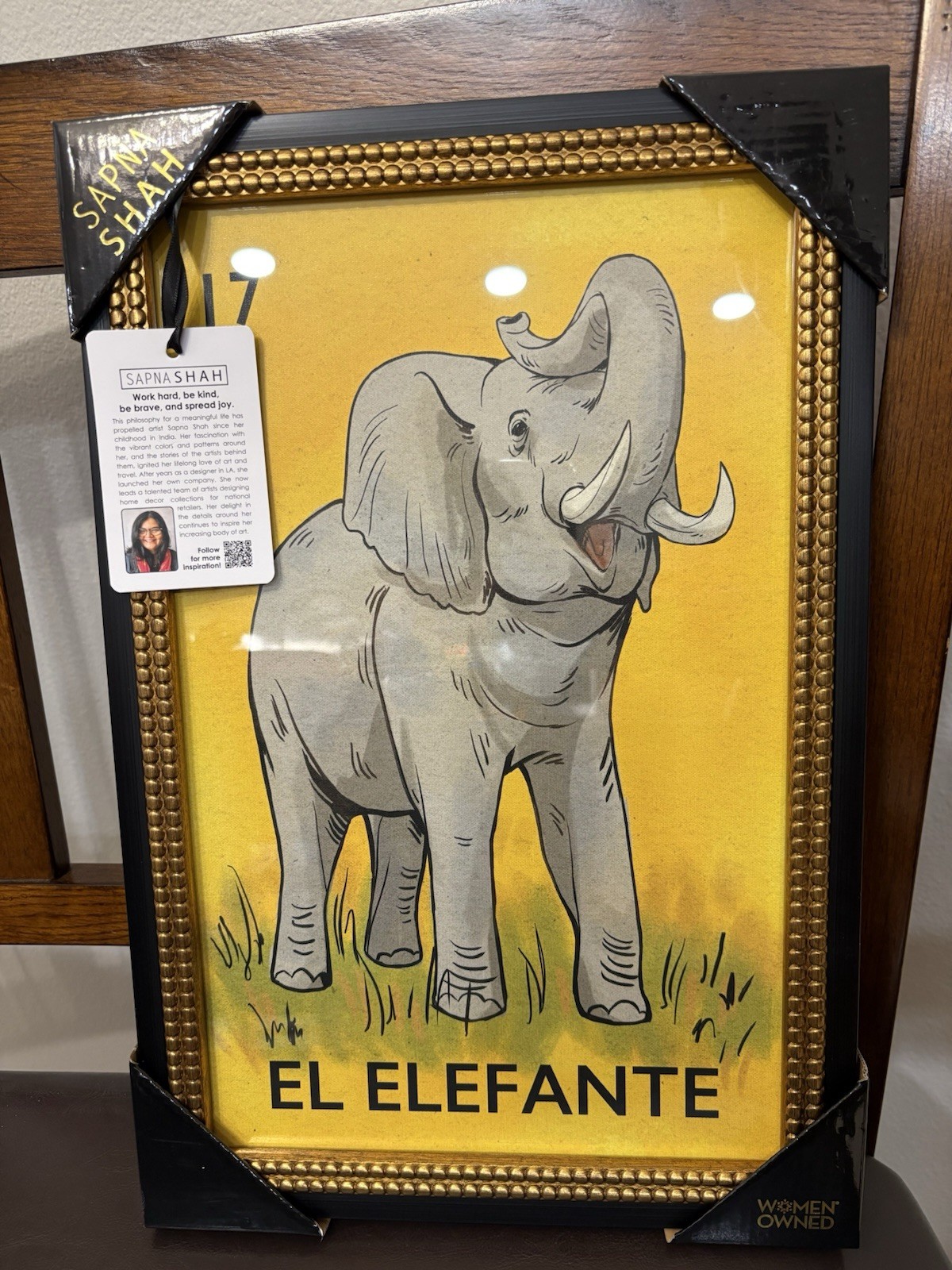 **BRAND NEW** El Elefante Wall Art By Sapna Shah 12 X 18 Inches Loteria