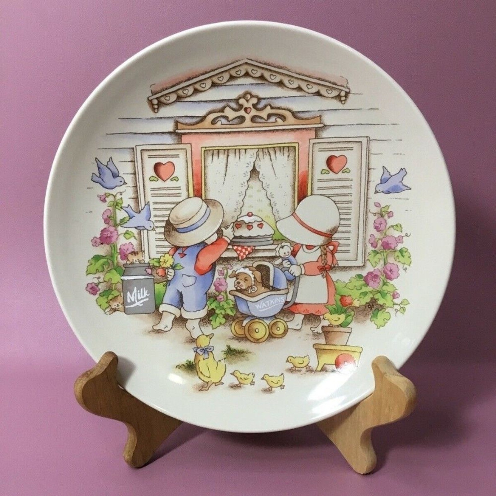 VTG 91s Watkins Country Kids Porcelain Dessert Plate Moms Are Special 8&Prime; Korea
