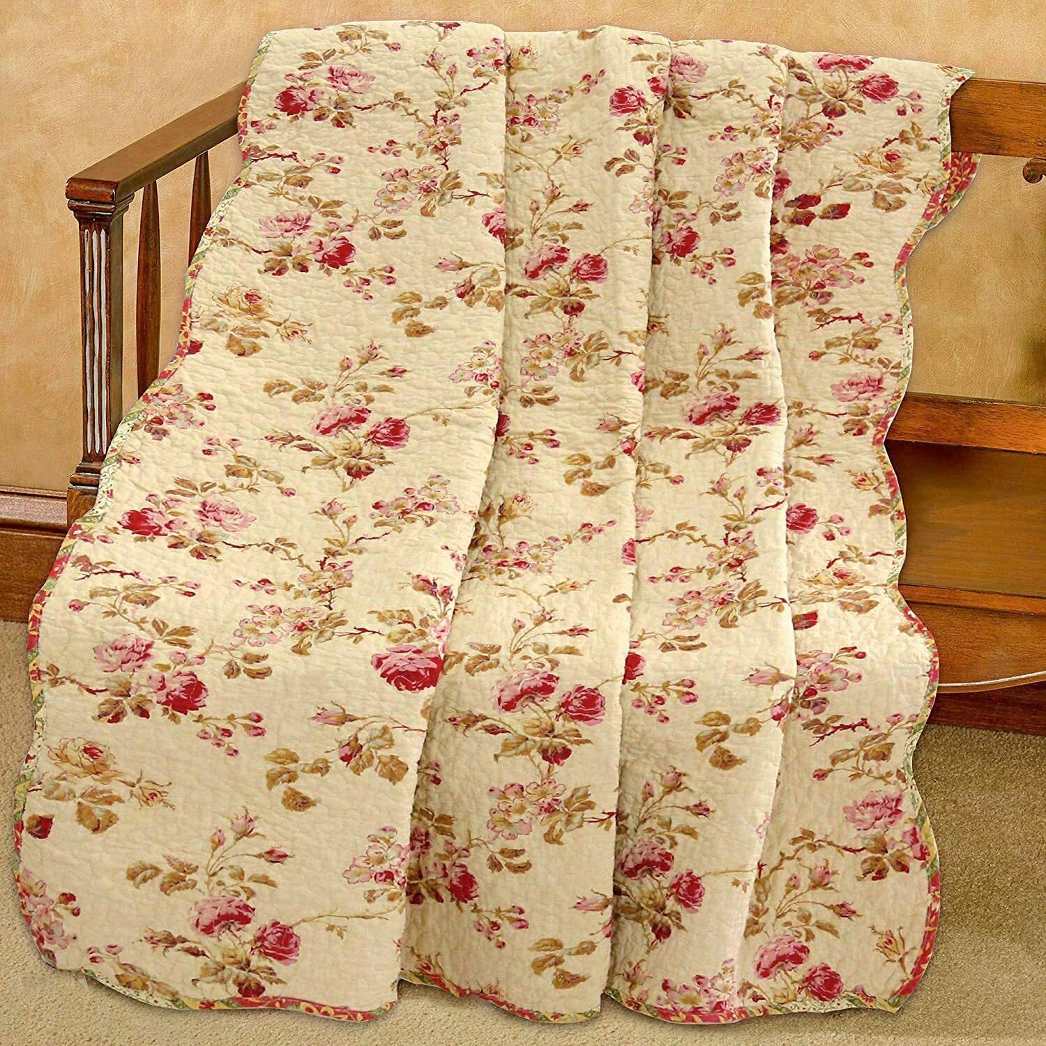 Vintage Floral Printed Reversible Cotton Quilted Throw