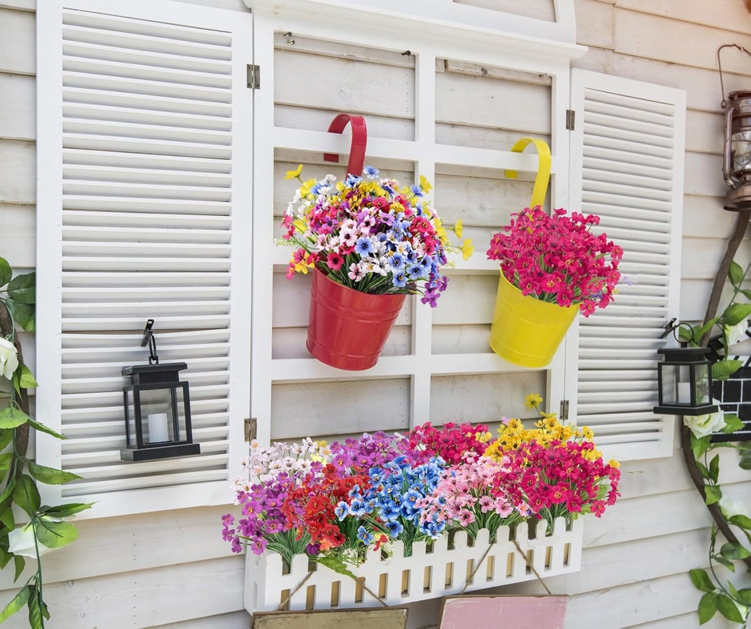 24 Bundles Artificial Flowers for Outdoors Decoration, UV Resistant Mixed Col…