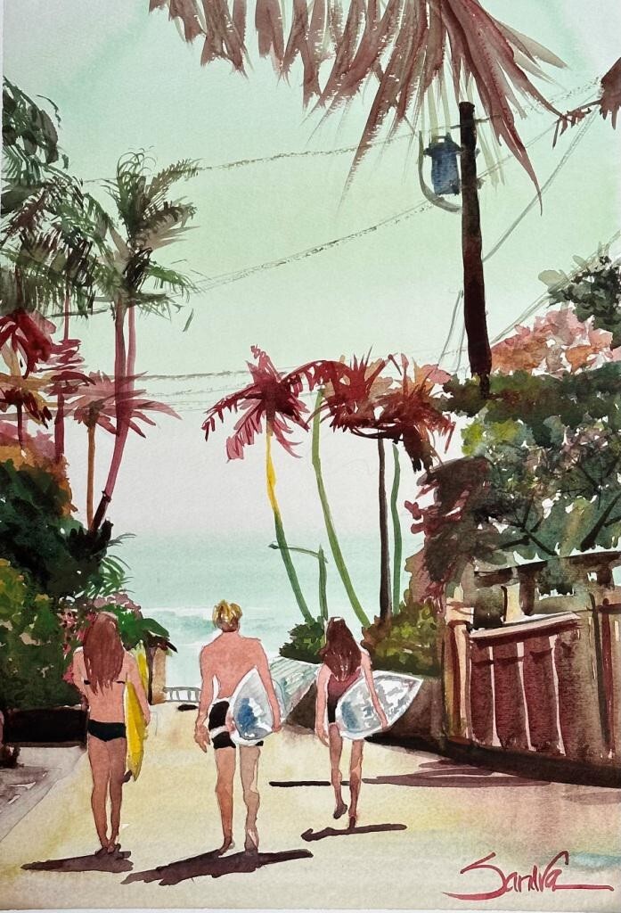 Surf California : Signed LE Art Print : Sandra Watercolors™ California