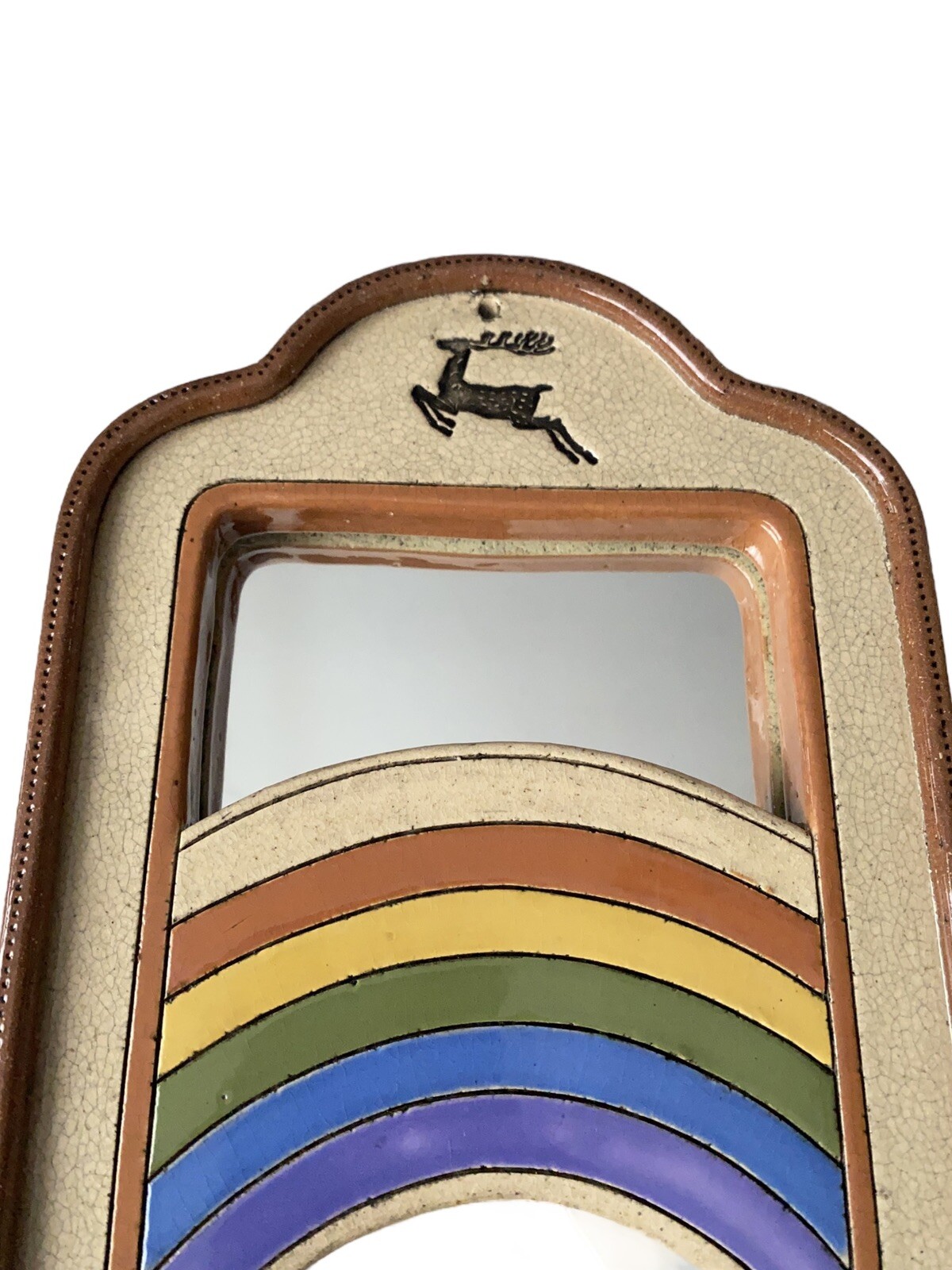 Unique Handmade Boho Wall Mirror Stone, Rainbow, Deer Stamped Wall Decor 9 7/8 T