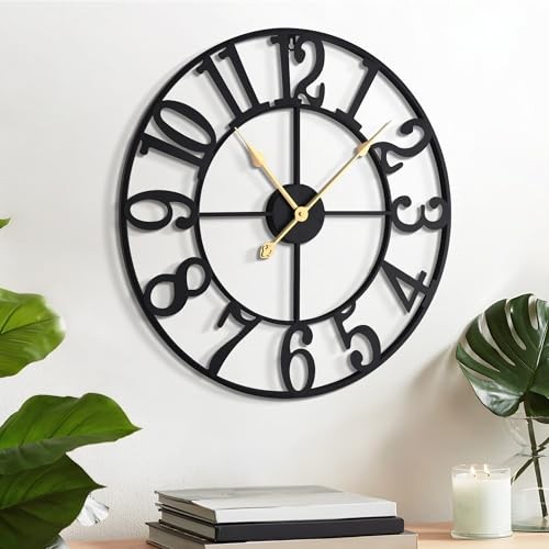 Arabic Numeral Wall Clock 16IN Battery Operated Black, 16in Black Metal-arabic