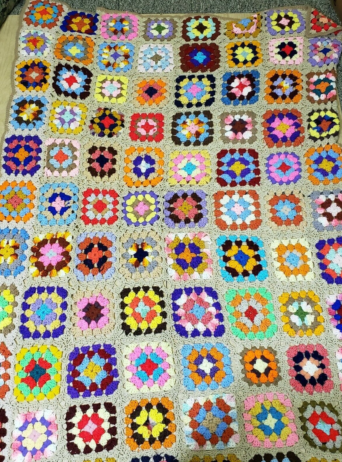 Granny Square Roseanne Afghan Throw Blanket 63&Prime;x44” Hand Made Multicolor Crochet