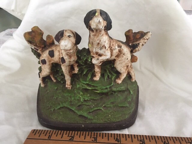 Painted Cast Iron Pointer Setter Dogs Doorstop Hubley Bradley & Hubbard ? c1910
