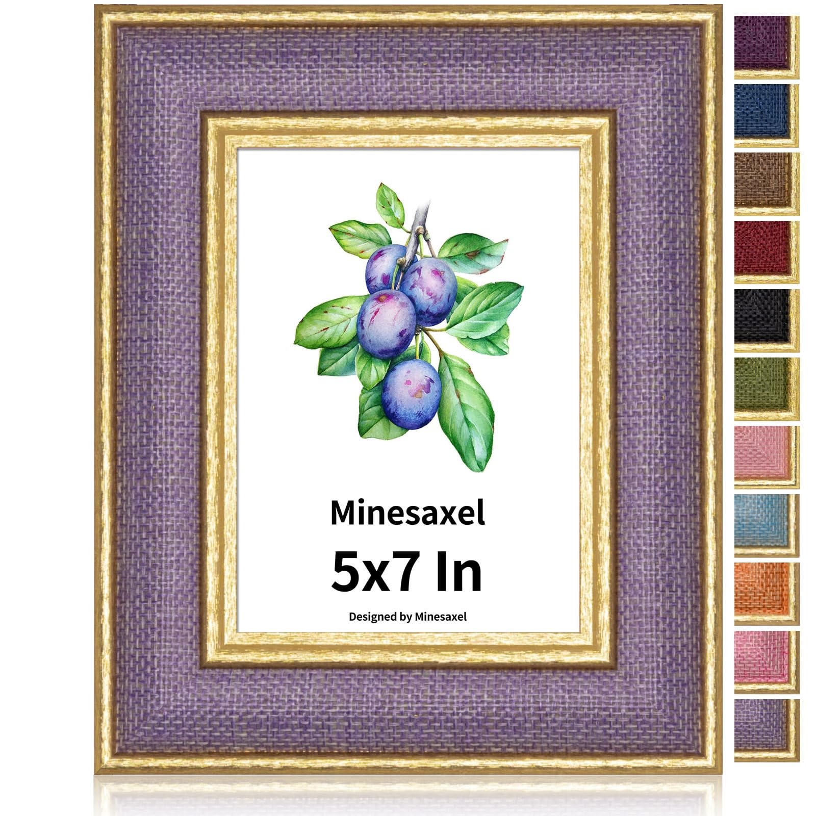 5×7 Picture Frame Lavender Purple Fabric & Vintage Gold Border HD Glass with…