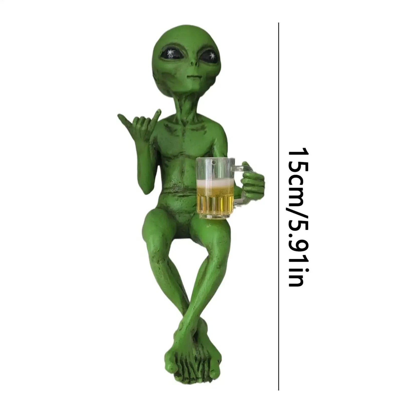 Alien Statue Drinking Beer Resin Sculpture Funny Desktop Decor Gift
