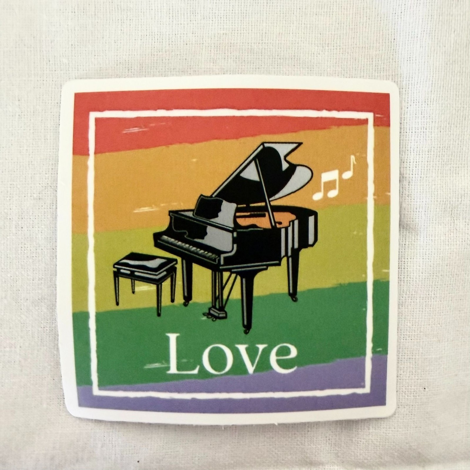 Retro Piano Love Sticker Rainbow Music 2×2 in Vinyl No76