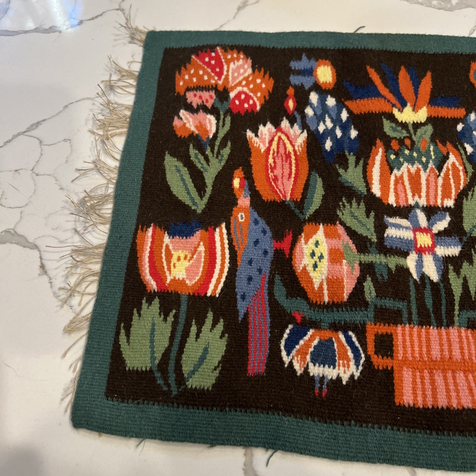 Vintage Beautiful Hand Woven Swedish Scandinavian Wool Weaving Tapestry