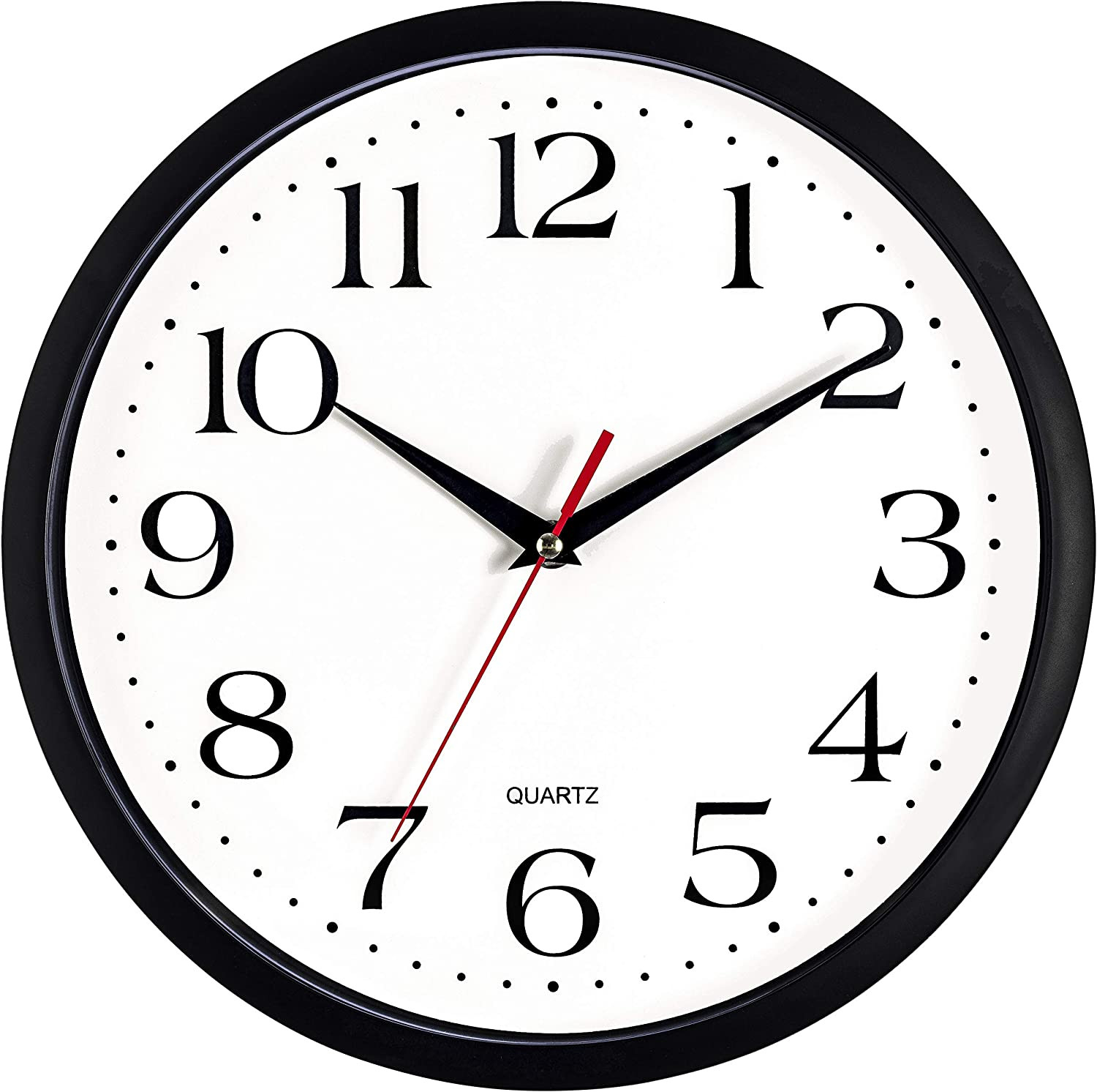 Silent Black Wall Clock – 10 Inch Quality Quartz, Non-Ticking Design