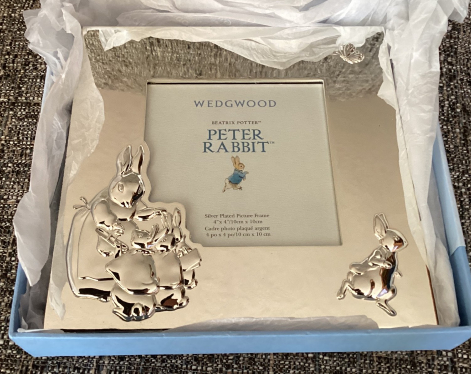 Wedgwood PICTURE FRAME Peter Rabbit 7×7 (FOR 4×4 PHOTO) Silver BABY GIFT $81 NWT