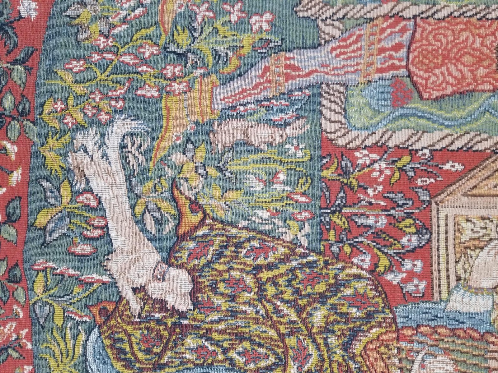 Vintage France Medieval Le Roman de la Rose Jacquard Woven Tapestry 48x36in