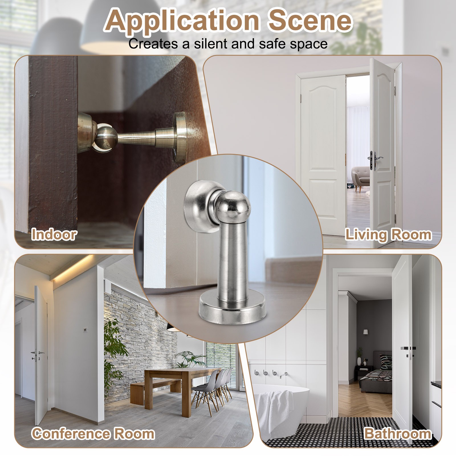 9.4&Prime; Magnetic Door Stoppers, Wall Floor Mounted Door Catch Holder, Silver