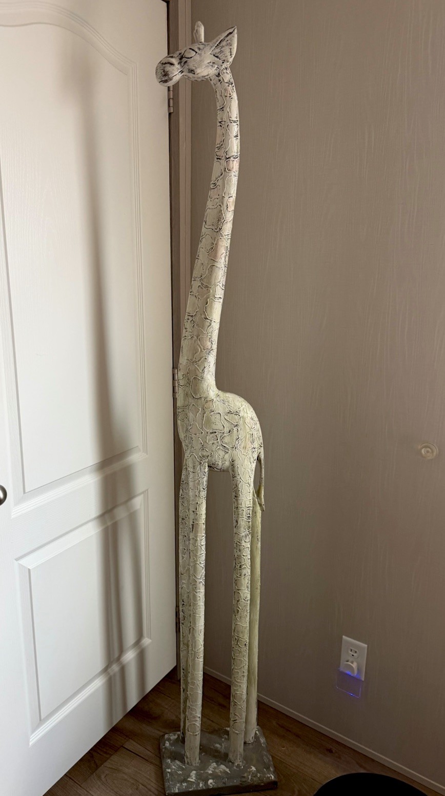 Pier One Repainted Tall Distressed White Wood Giraffe Sculpture (72–73 inches)