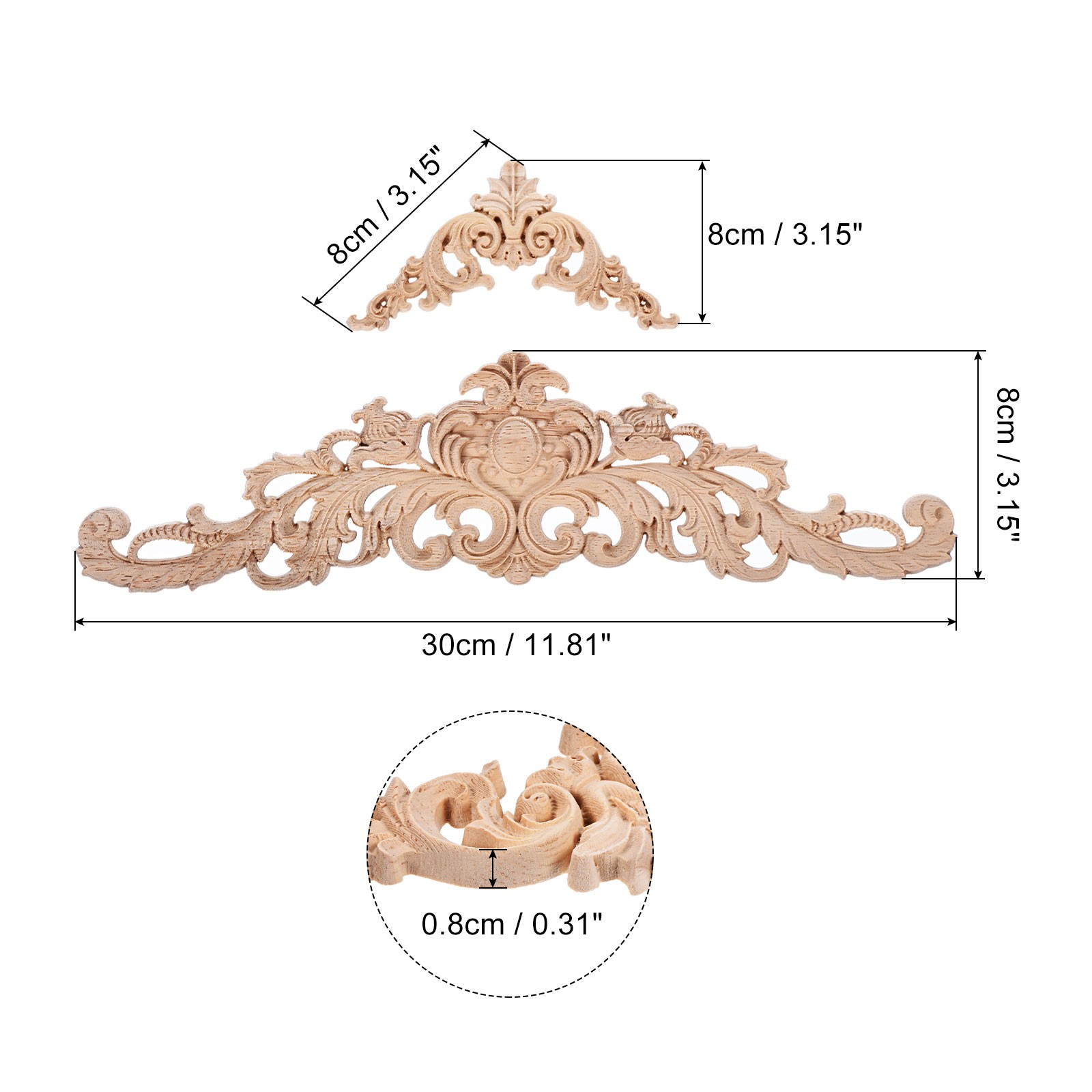 5pcs Wood Appliques Onlays for Furniture , (1pc 30cm and 4pcs 8cm Length)