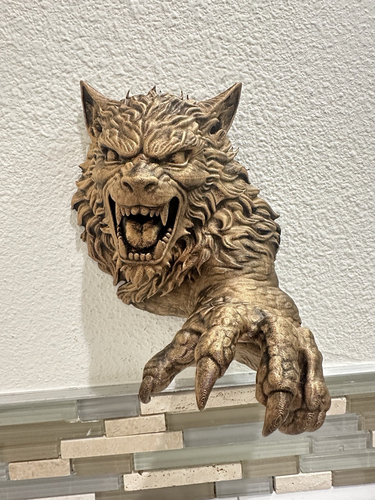 Gothic Werewolf Wall Sculpture – Ferocious Monster Bust Horror Fantasy Wall Art