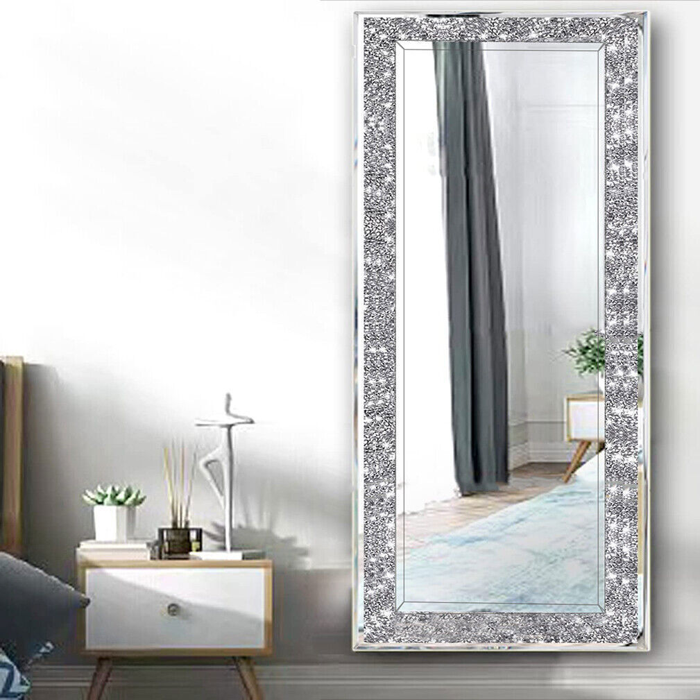 47In Rectangular Crushed Diamond Crystal Mirror Crystal Surround Silver Mirrors