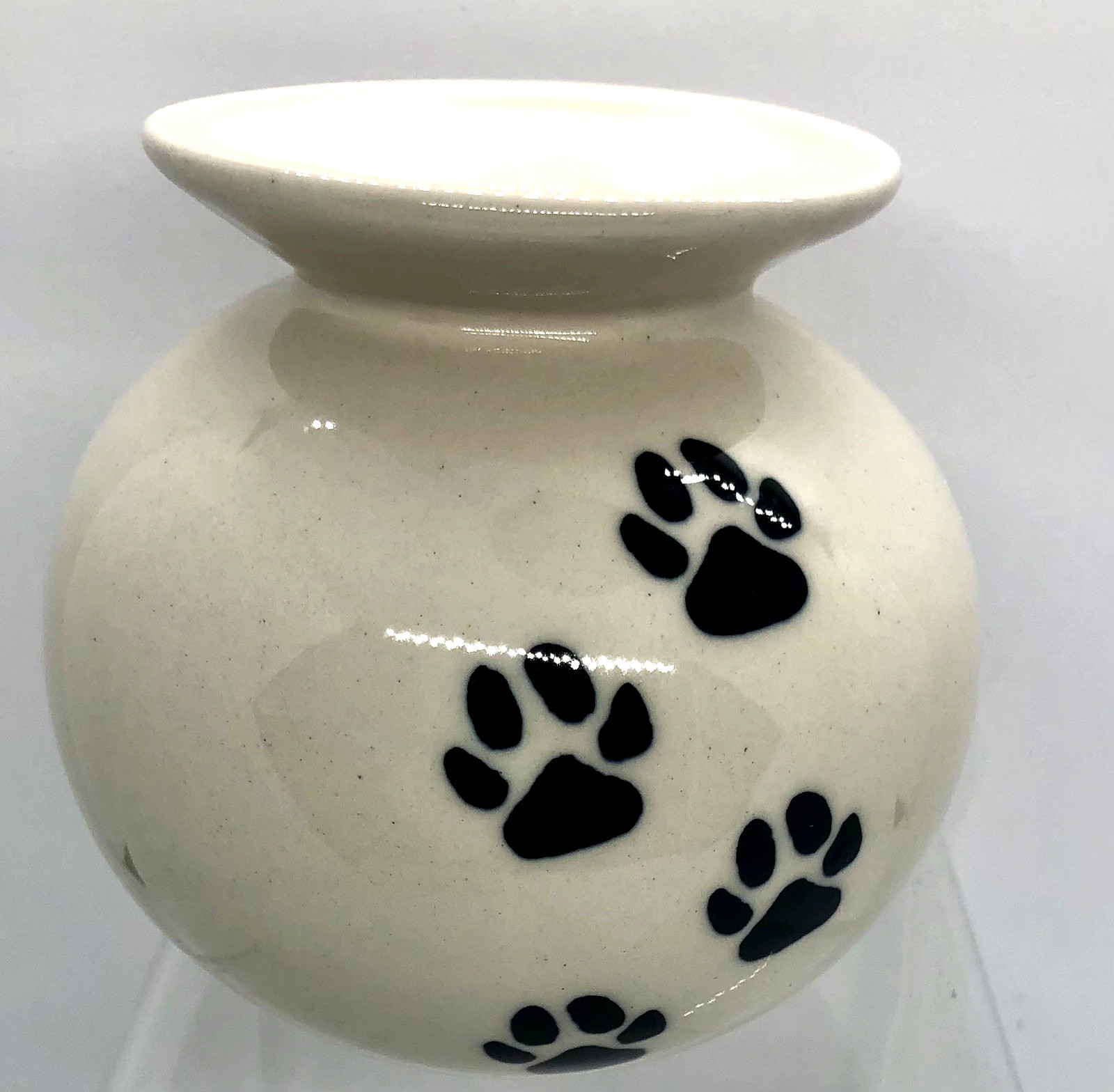 Polish Pottery Round Vase LAPA Paw Prints Black on White Cat Dog Limited Edition
