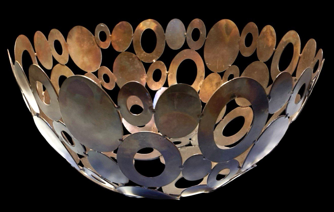 Copper Art Bowl or Lampshade meticulously hand constructed artist unknown