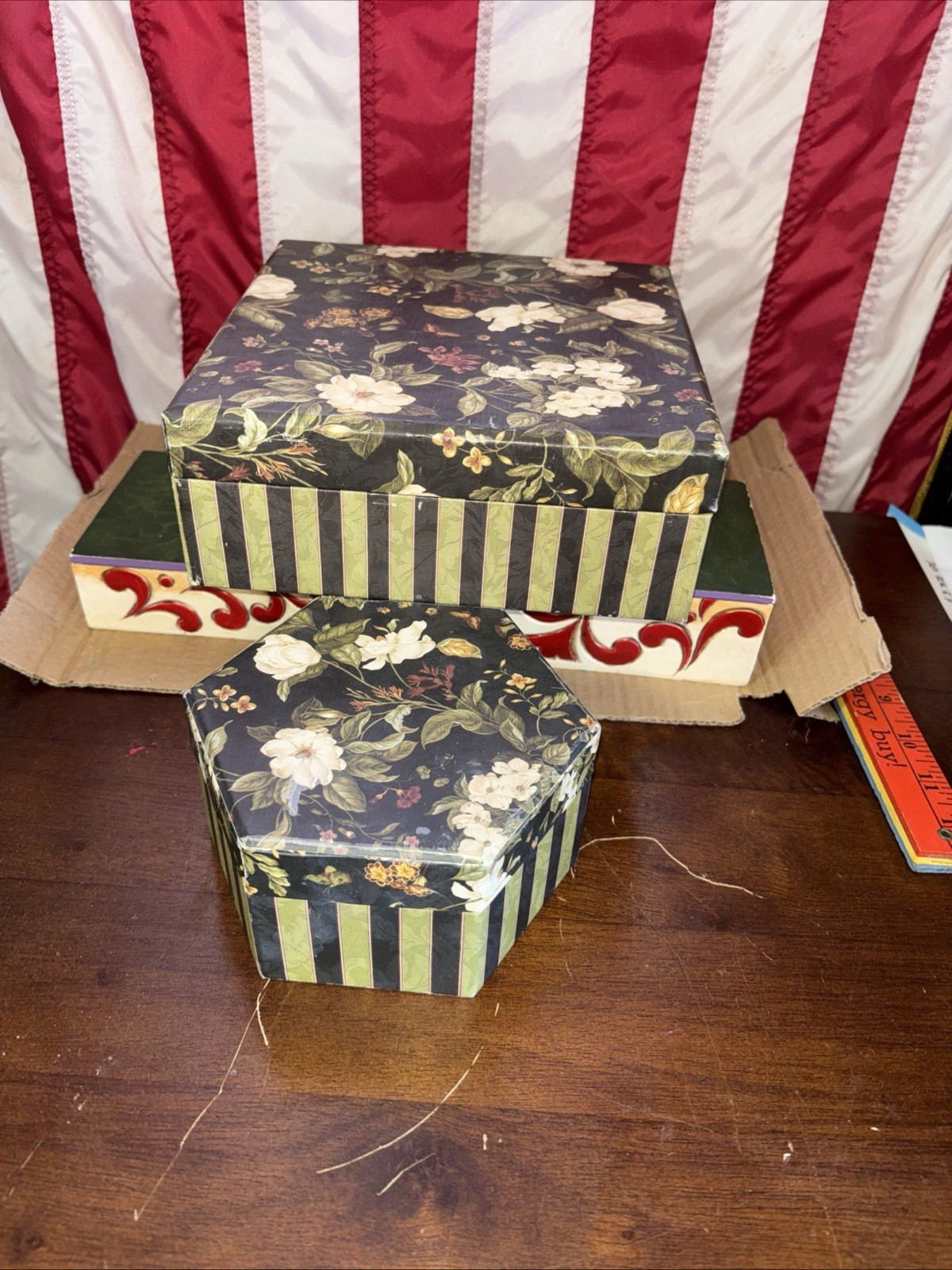 Two LANE Decorative Storage Boxes with Lids Set of 2 Cardboard Boxes See Pics