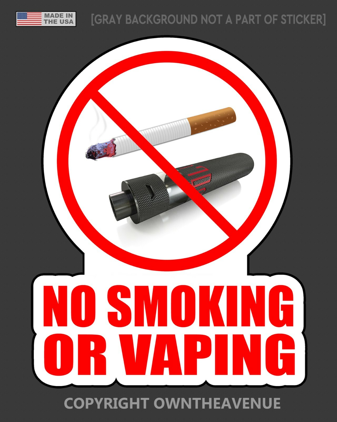 NO SMOKING OR VAPING Store Shop Mall Retail Business Vinyl Sticker Decal 4&Prime;