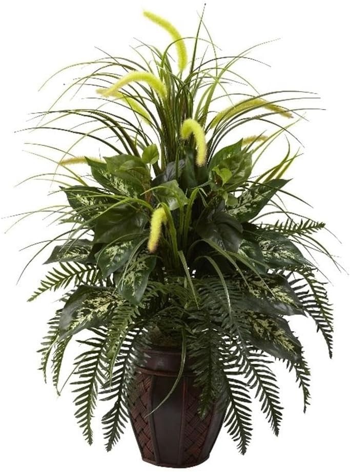 6727 3ft. Mixed Greens & Cattails with Planter, 26 x 26 x 36 inches, Green
