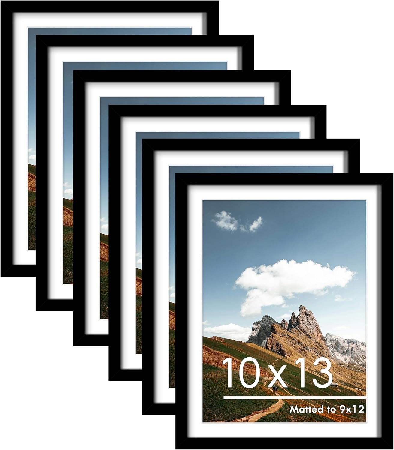PEALSN 10X13 Picture Frames Set of 6, Display Pictures 9X12 with Mat or 10X13 wi
