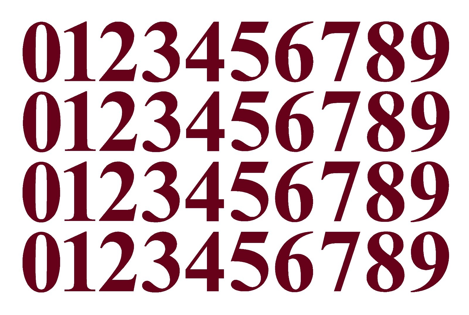0-9 Numbers Burgundy Sticker Vinyl Decals CHOOSE SIZE!! 1&Prime; To 12&Prime; Set Of 40 V646