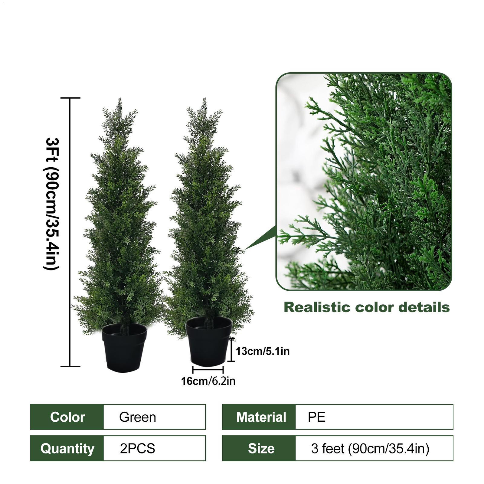 2Pcs 3/4/5/6Ft Cedar Pine Artificial Topiary Tree UV Indoor Outdoor Decor