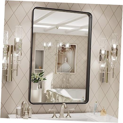 20X28 Inch Metal Framed Bathroom Mirror for Wall, Matte 20&Prime;L x 28&Prime;W Black