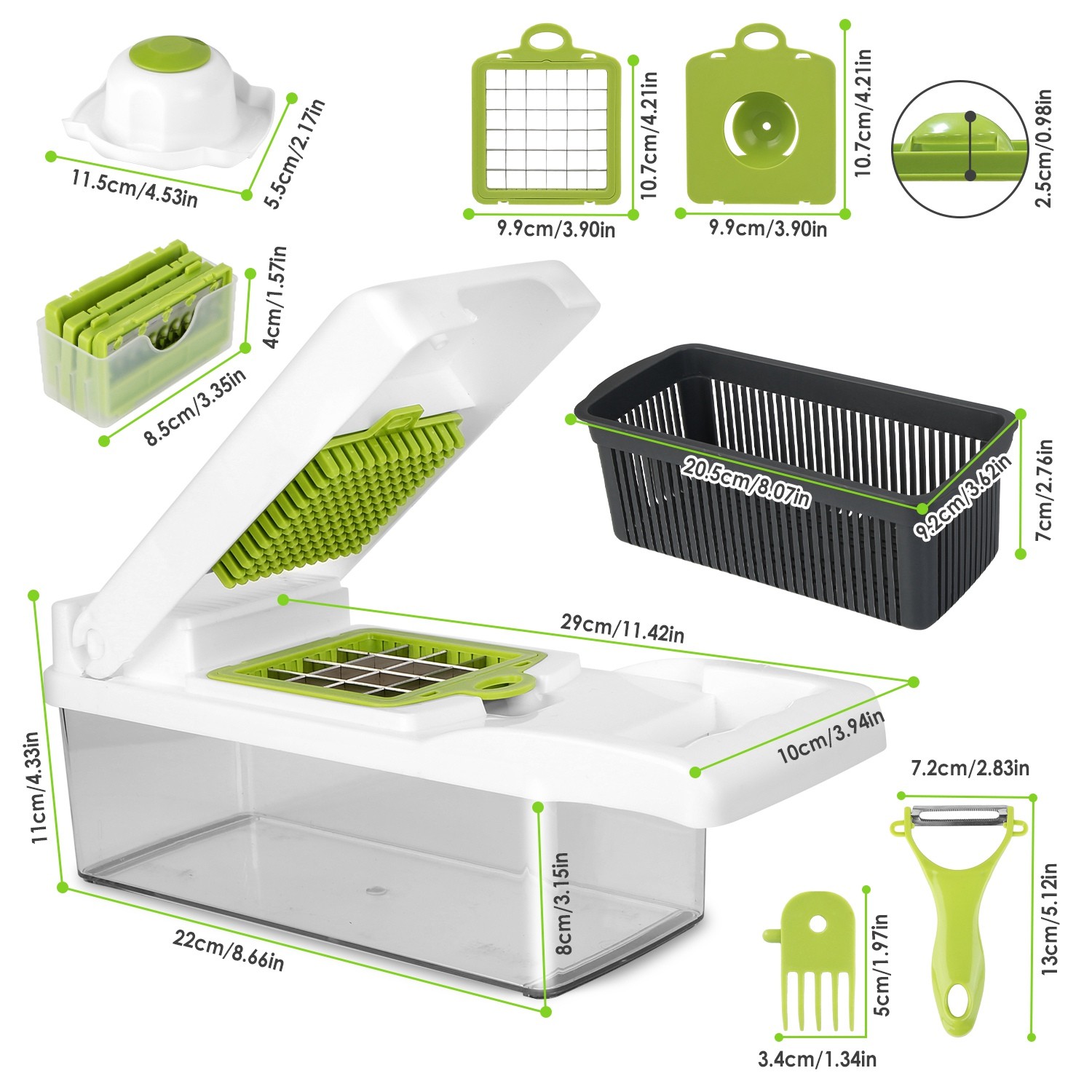1Set 12 In 1 Vegetable Chopper With Container Kitchen Food Slicer Dicer Grater P