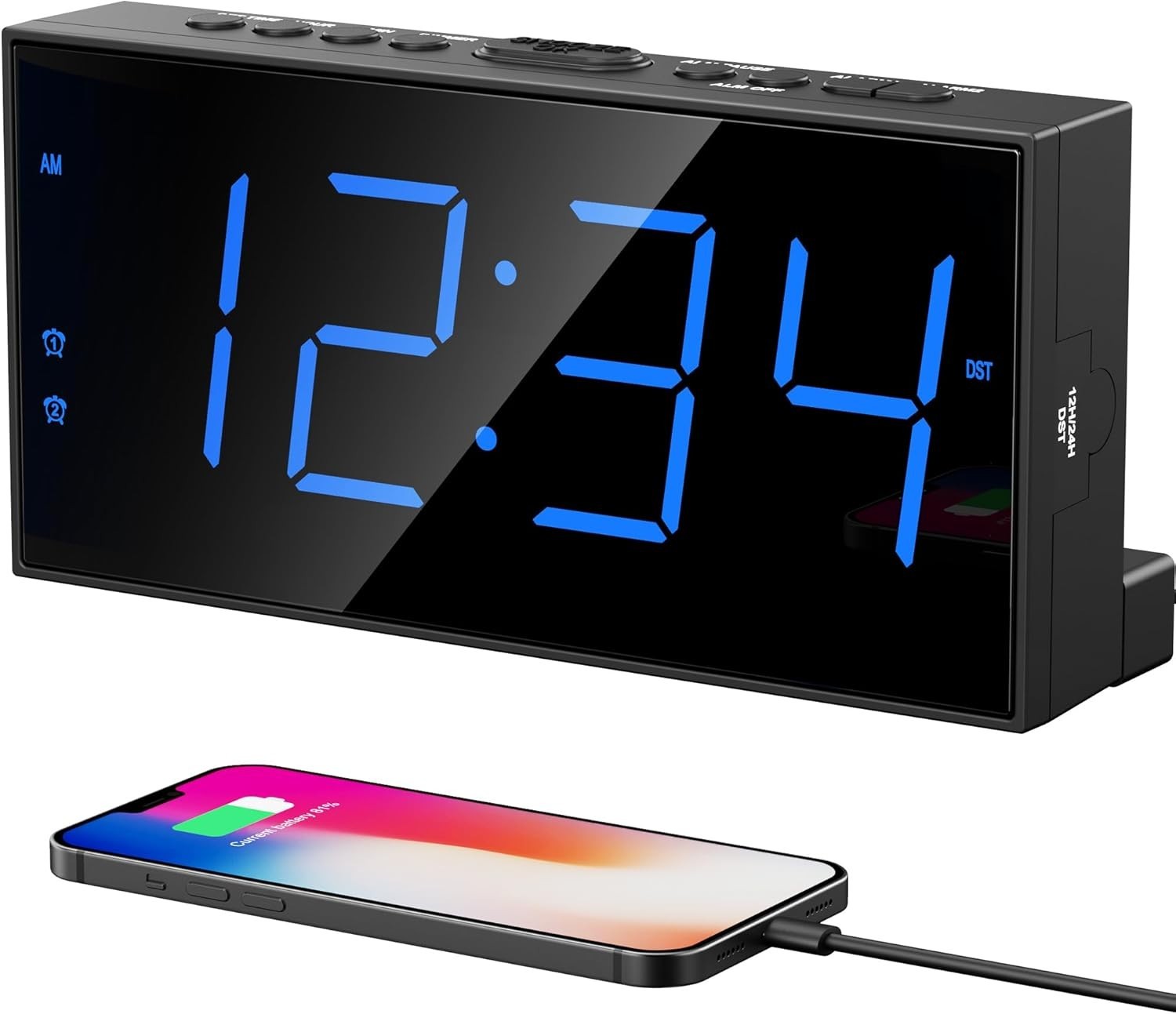 User-Friendly Dual Alarm Clock with Snooze & USB Charger – Perfect for All Ages