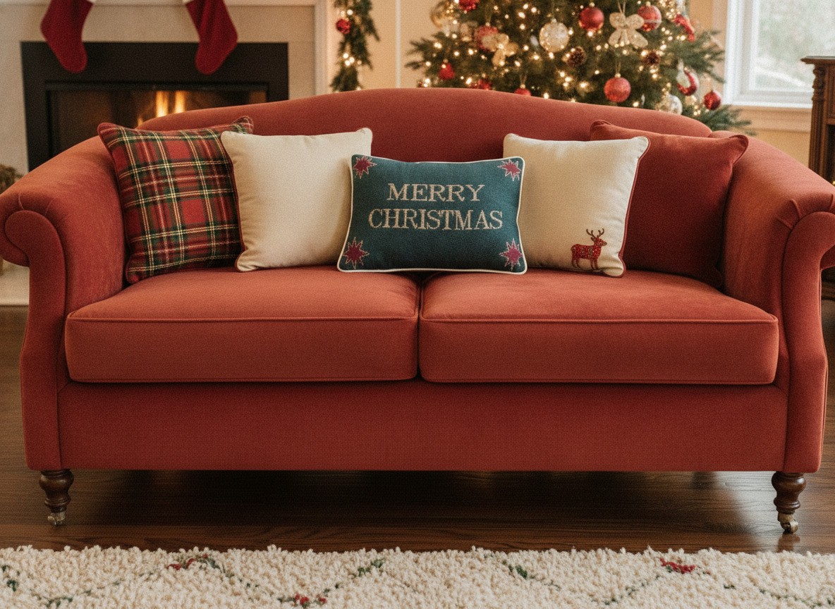 Seasons Greetings 12.5&Prime; x 8.5&Prime; Tapestry Word Pillow Green and Red