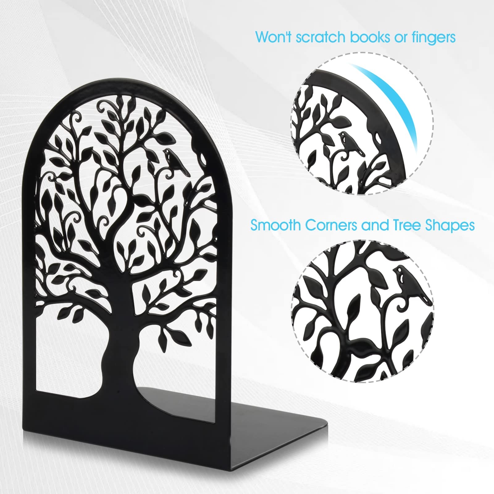HappyHapi Book Ends, Metal Bookends for Shelves Decorative, 3 pair-A, Black