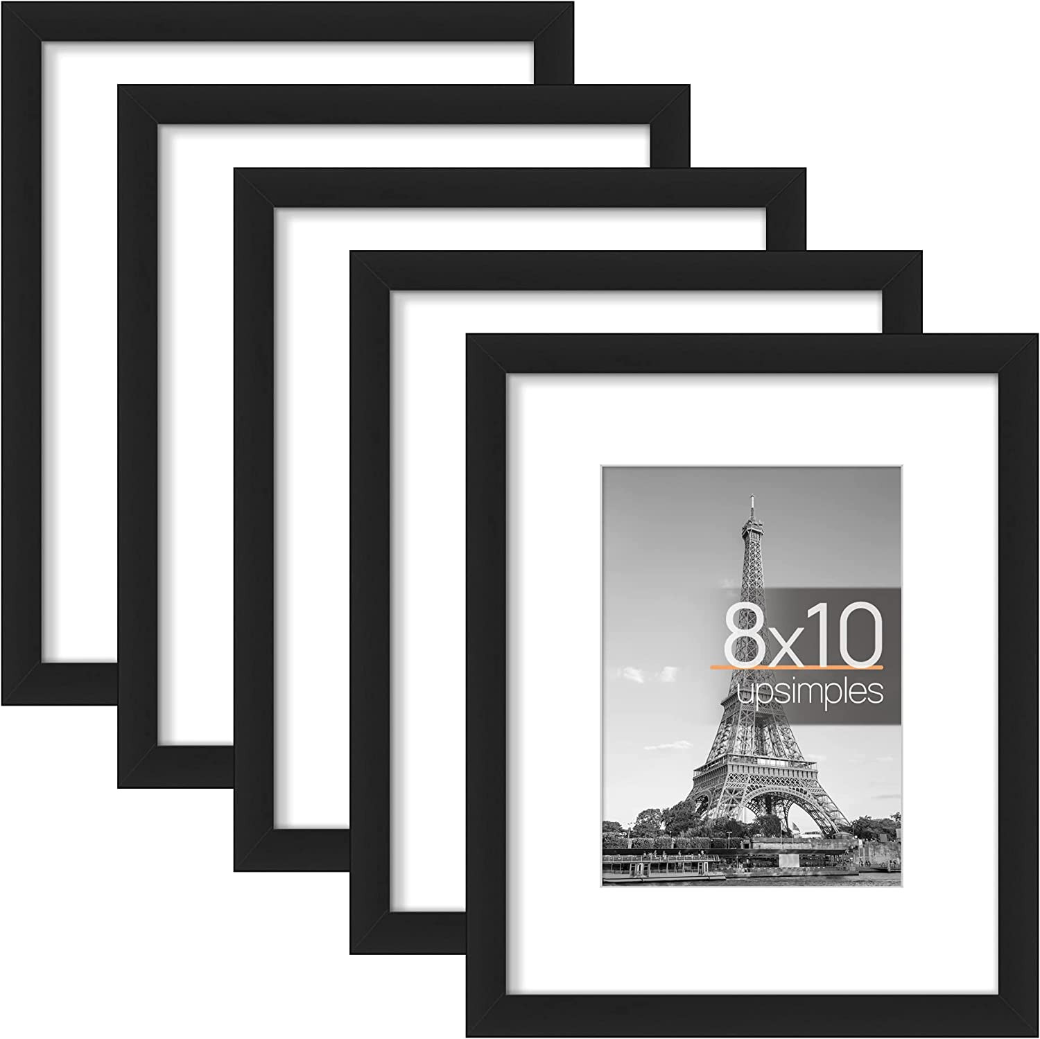 upsimples 8×10 Picture Frame Set of 5, Display Pictures 5×7 with Mat or 8×10 Wit