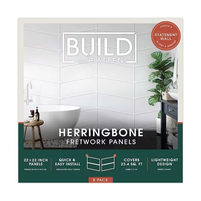 8 Pack HERRINGBONE FRETWORK 22&Prime; x 22&Prime; Polystyrene Wall Panels Moulding Paintable