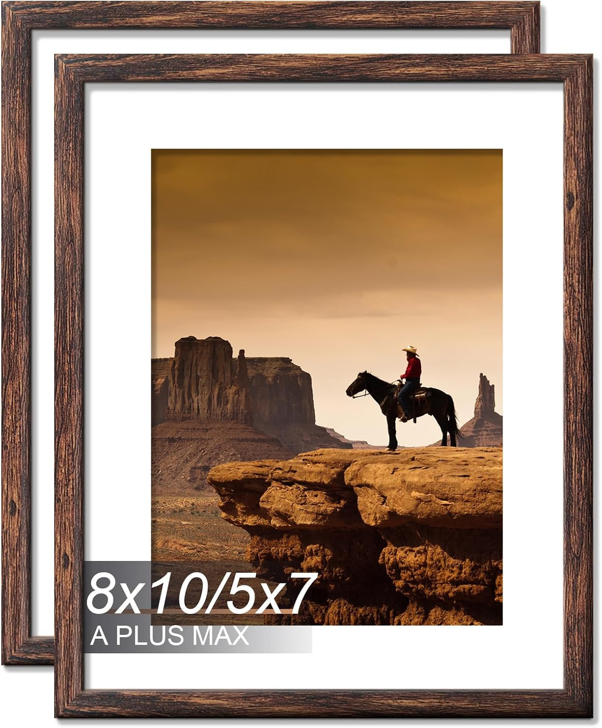 8X10 Picture Frame Set of 2, Brown Engineered Wood Frame for 8 X 10 Inch Picture