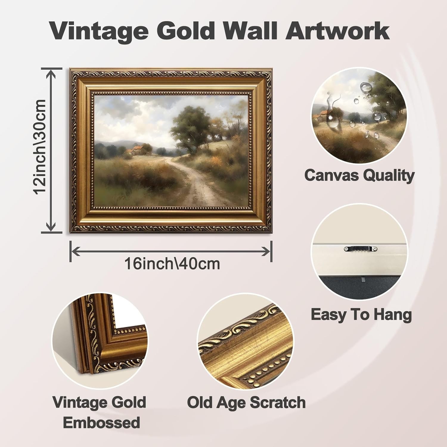 Framed Vintage Landscape Wall Art Print, Country Trails Canvas Decor 12×16