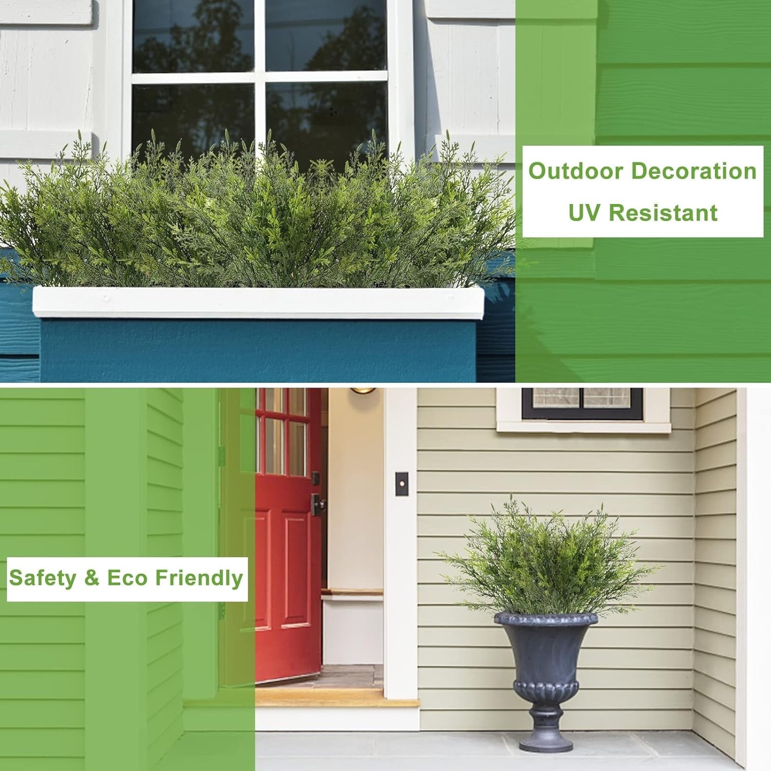 Colorfast Artificial Cedar Plants – 12 PCS for Stunning Porch & Garden Decor