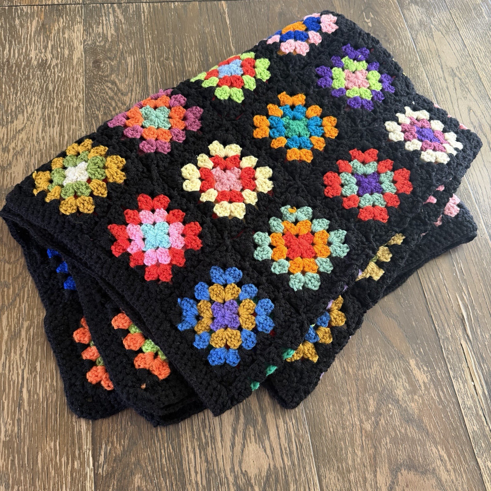 Granny Square Roseanne Hand Crocheted Afghan Throw Blanket 90s Cottagecore 66×45